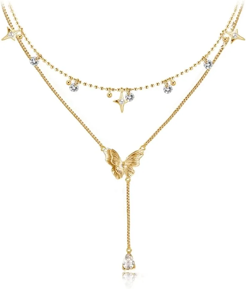 Original design elegant temperament two-layer chain star Butterfly pendant necklace for women gift necklace M3032001