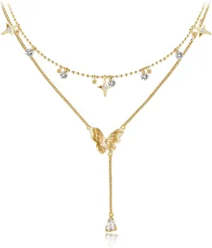 Original design elegant temperament two-layer chain star Butterfly pendant necklace for women gift necklace M3032001