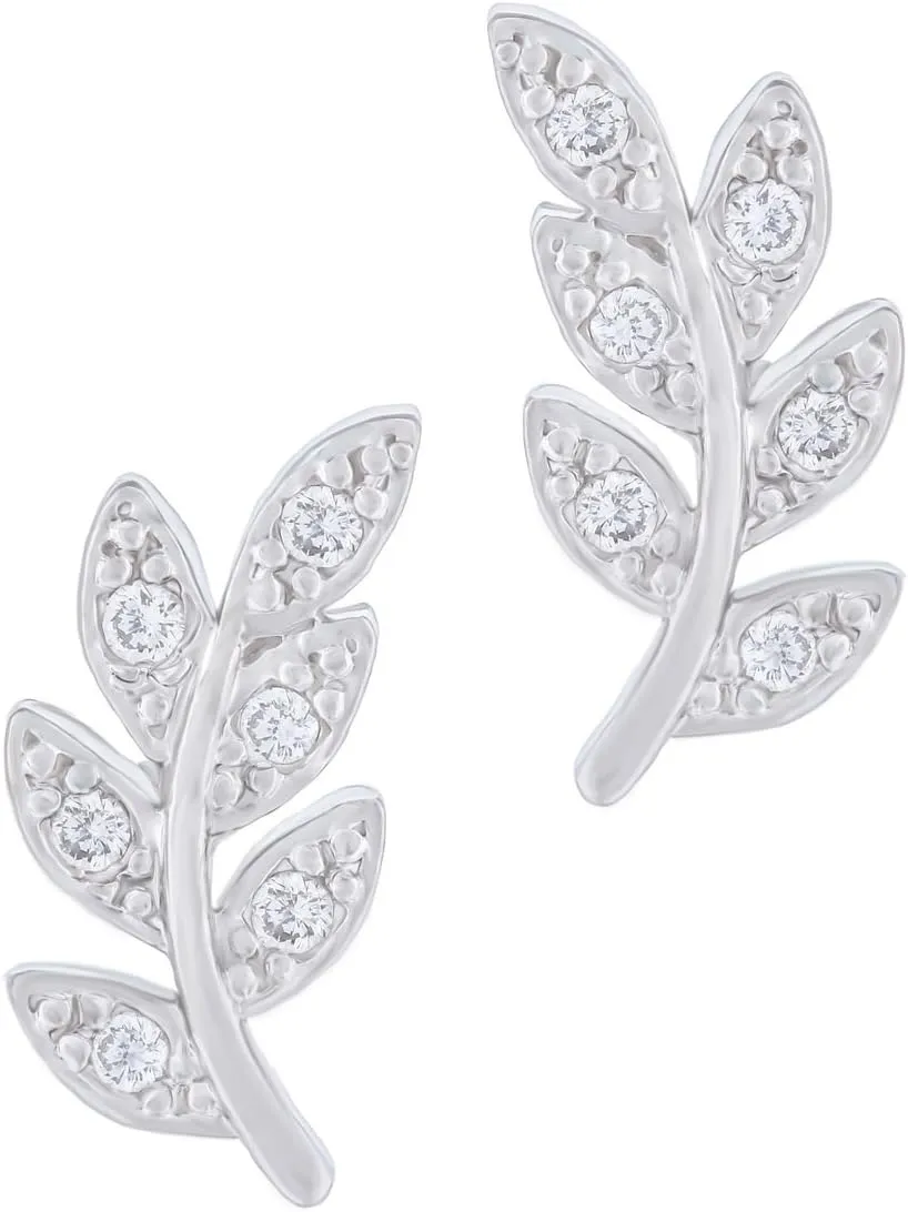Orrous & Co. Legacy Collection Women's 18K White Gold Plated Beautiful Leaf Stud Earrings, One Size