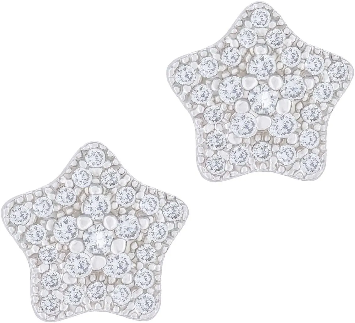 Orrous & Co. Legacy Collection Women's 18K White Gold Plated Cubic Zirconia Star Stud Earrings, One Size