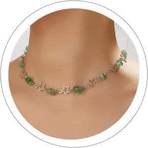 Otxas Y2k Necklace Star Choker Necklace for Women Black Green Natural Stone Y2k Accessories Star Necklace Summer Beach Jewelry for Women