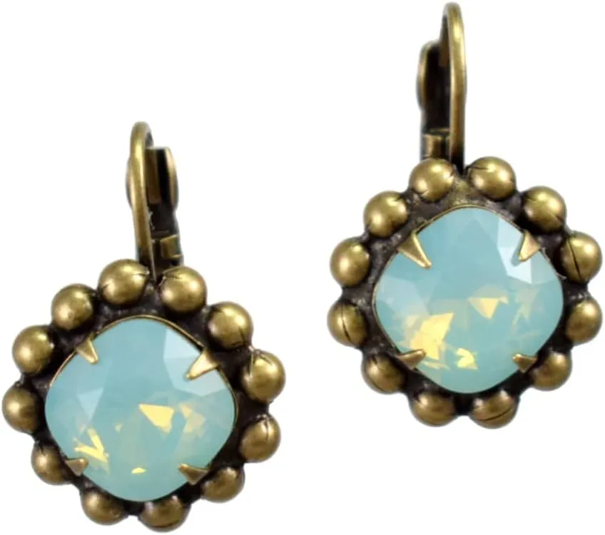 Pacific Opal Austrian Crystal and Pewter Leverback Earrings, Made in the USA