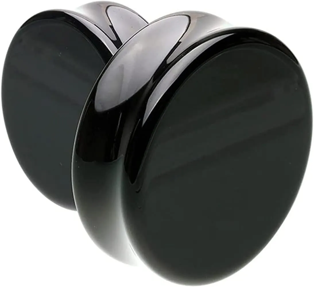 Pair Black Obsidian Stone Double Flared Plug Gauges 28,30,32,34 MM sizes Expander E614