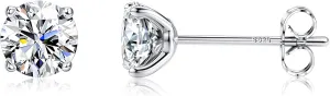 PATISORNA 925 Sterling Silver 5mm Long Post Cubic Zirconia Stud Earrings for Women Men, CZ Studs Earrings Hypoallergenic
