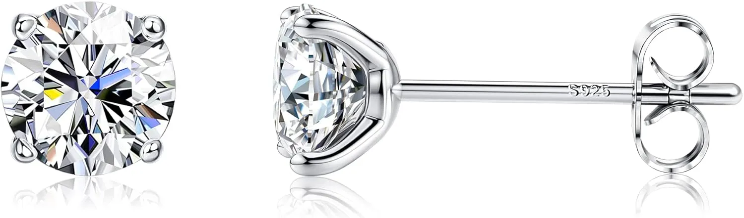 PATISORNA 925 Sterling Silver 5mm Long Post Cubic Zirconia Stud Earrings for Women Men, CZ Studs Earrings Hypoallergenic