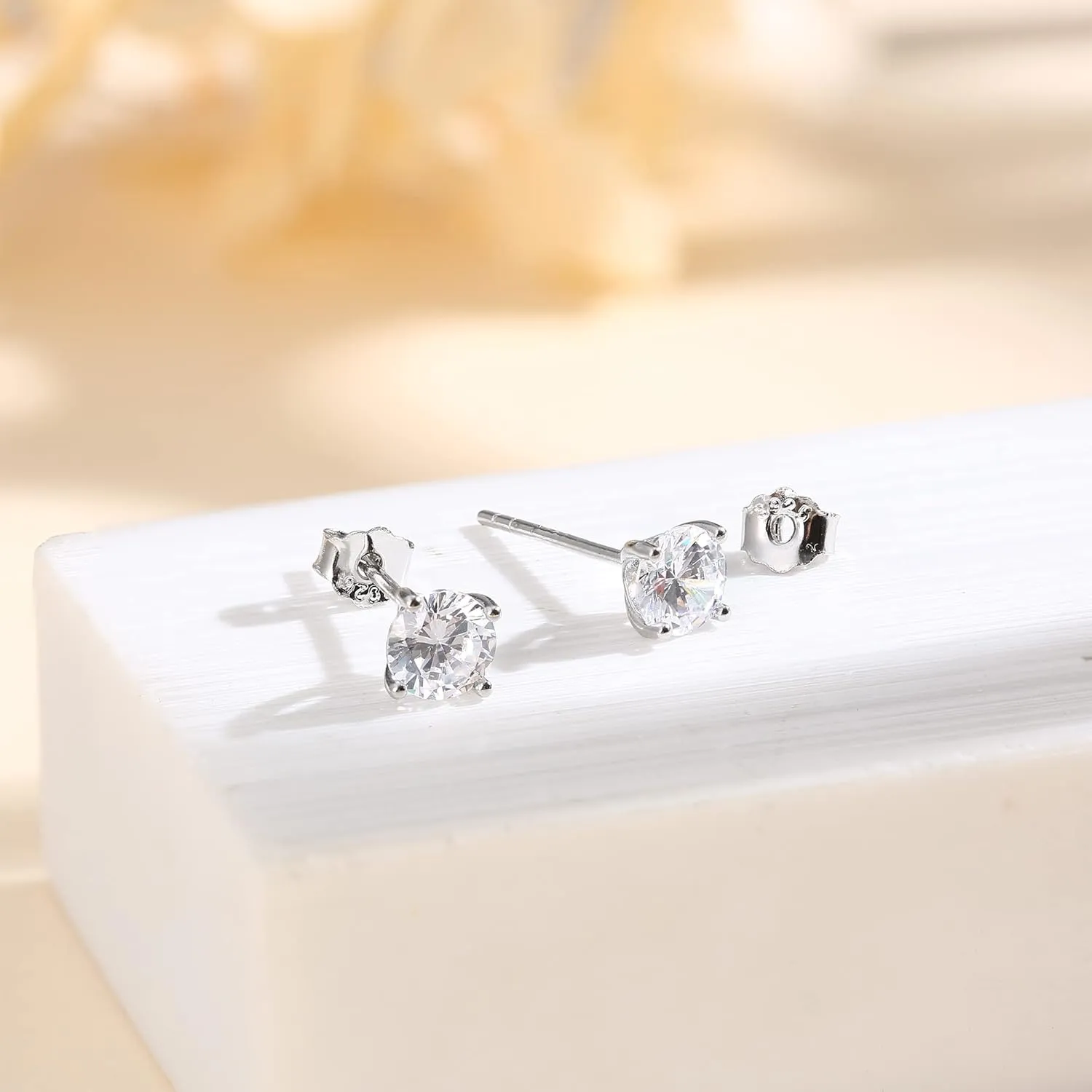 PATISORNA 925 Sterling Silver 5mm Long Post Cubic Zirconia Stud Earrings for Women Men, CZ Studs Earrings Hypoallergenic