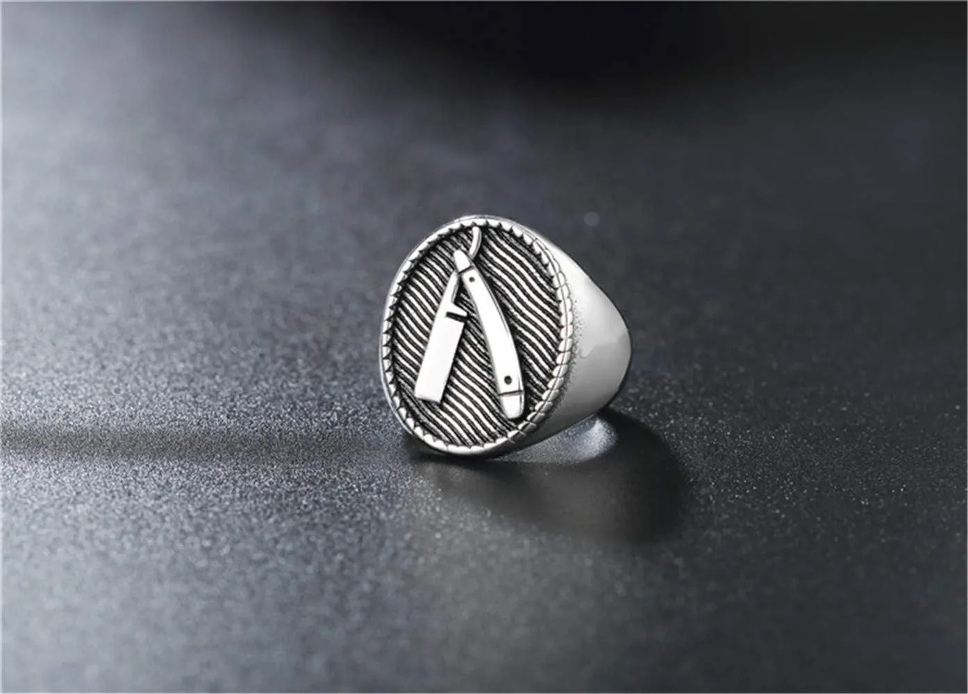 PAURO Men's Stainless Steel Punk Shaver Barber Shop Decor Unique Finger Ring