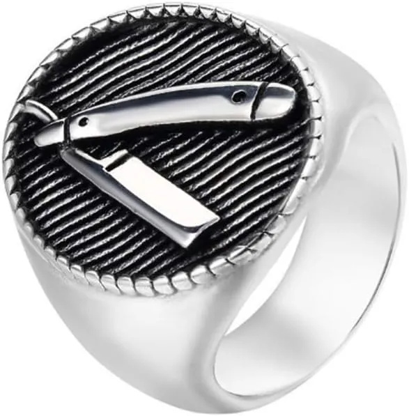 PAURO Men's Stainless Steel Punk Shaver Barber Shop Decor Unique Finger Ring