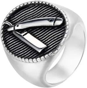 PAURO Men's Stainless Steel Punk Shaver Barber Shop Decor Unique Finger Ring
