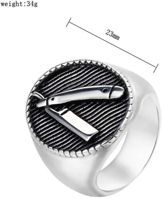 PAURO Men's Stainless Steel Punk Shaver Barber Shop Decor Unique Finger Ring