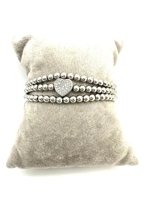Pave Heart Beaded Stack
