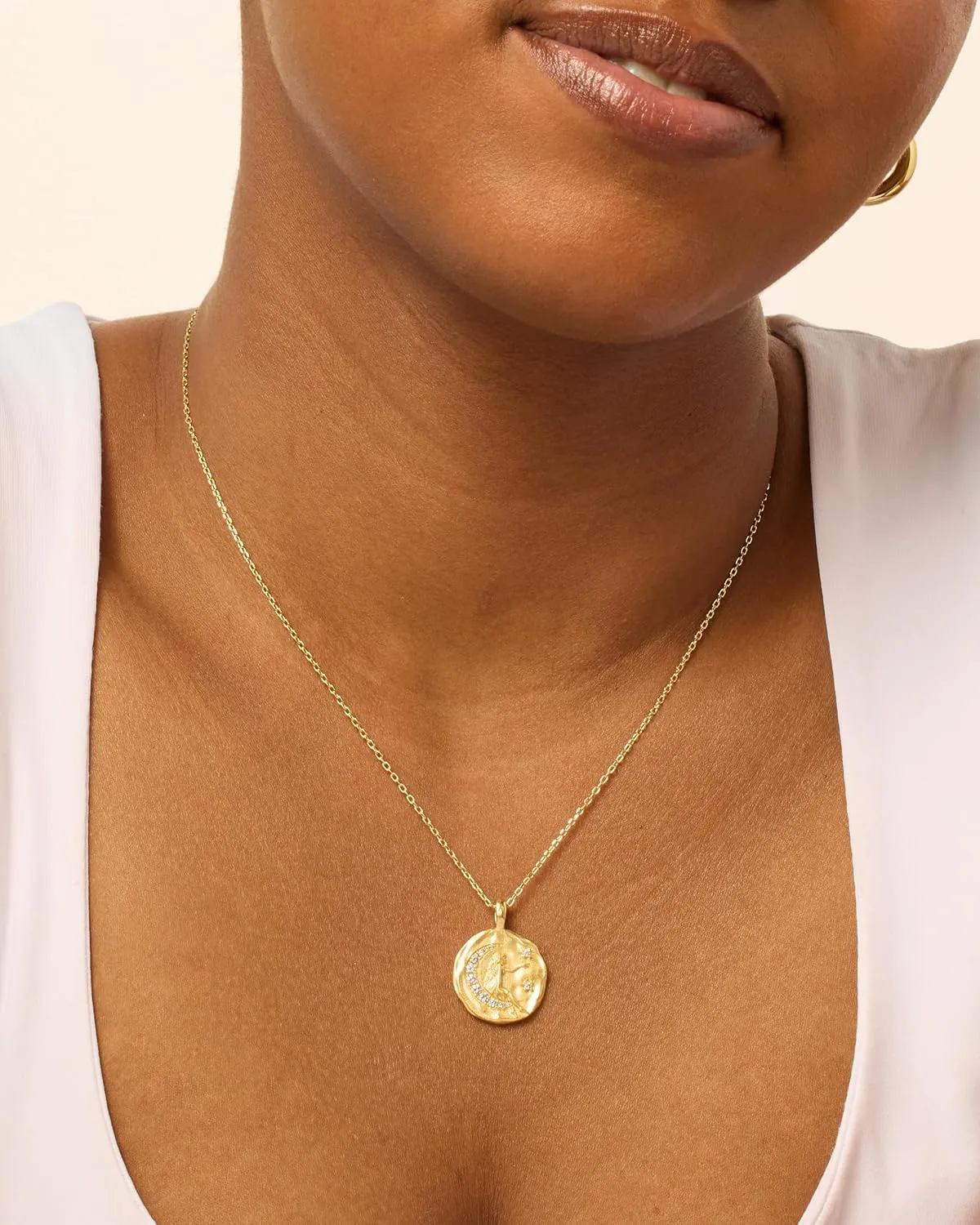 PAVOI 14K Gold Plated Engraved Hammered Oval Coin Pendant Necklace for Women | Hamsa Stars Bohemian Pendant Adjustable Chain Necklaces | Calm Inspirational Secret Phrases