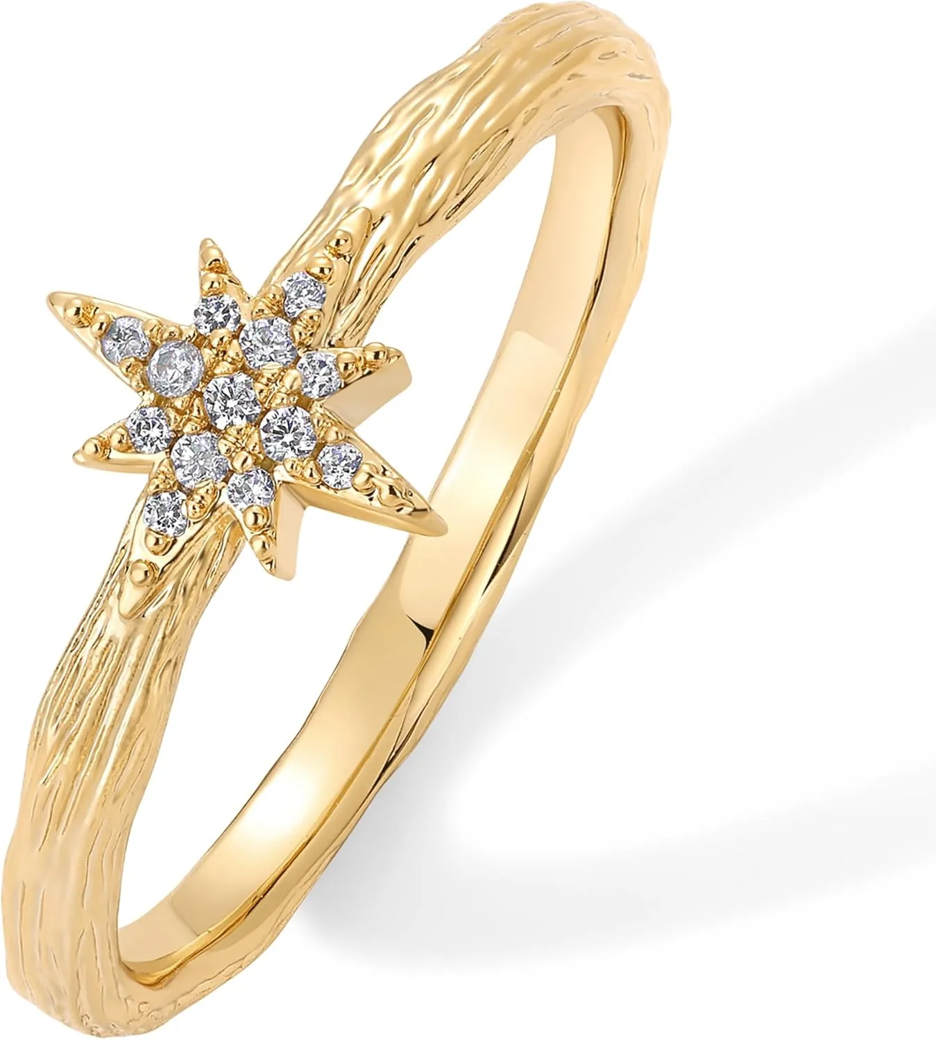 PAVOI 14K Gold Plated Pearl Hammered Ring for Women | Dainty Elegant Stackable Cubic Zirconia Thin Band for Women