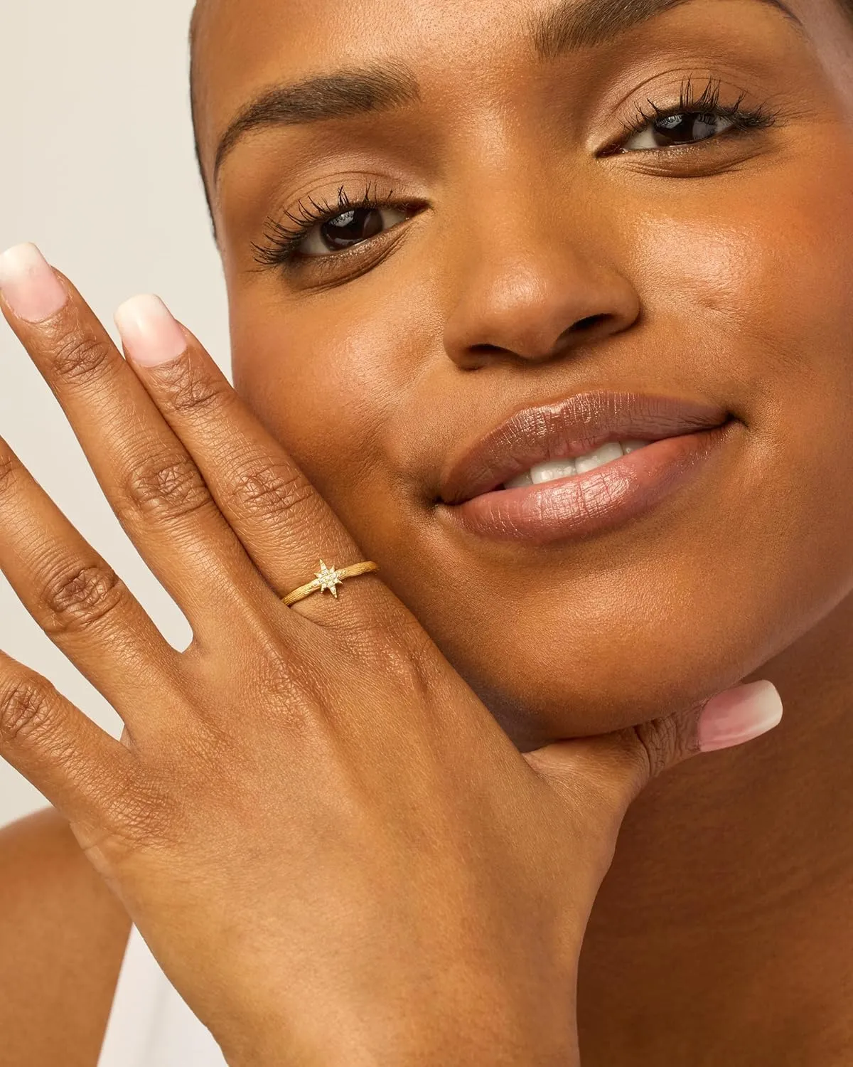 PAVOI 14K Gold Plated Pearl Hammered Ring for Women | Dainty Elegant Stackable Cubic Zirconia Thin Band for Women