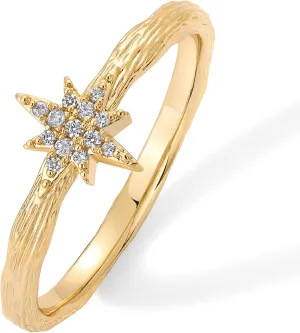 PAVOI 14K Gold Plated Pearl Hammered Ring for Women | Dainty Elegant Stackable Cubic Zirconia Thin Band for Women