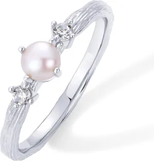 PAVOI 14K Gold Plated Pearl Hammered Ring for Women | Dainty Elegant Stackable Cubic Zirconia Thin Band for Women
