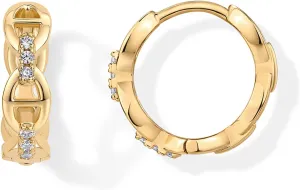 PAVOI 14K Gold Plated Sterling Silver Posts Cubic Zirconia Chained Huggie Earrings for Women | Small CZ Chain Hoops