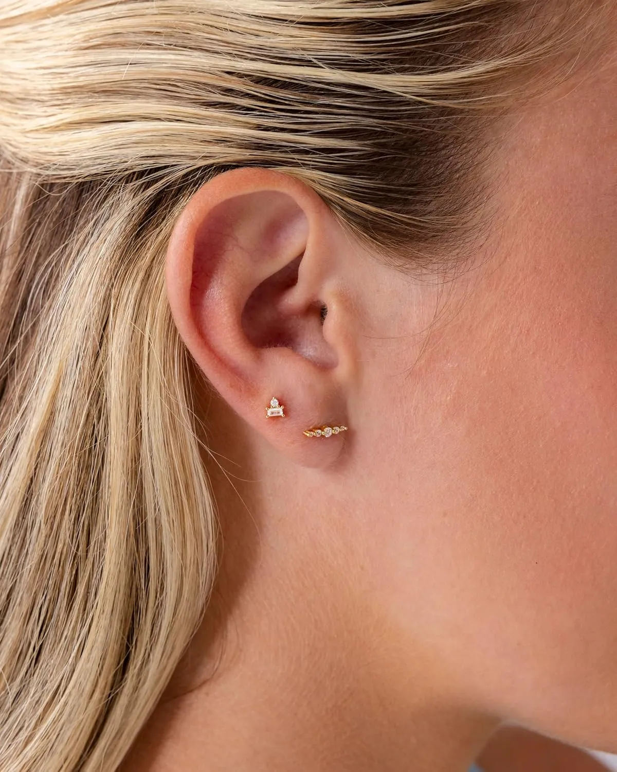 PAVOI 14K Gold Plated Sterling Silver Posts Drop Dangle Cubic Zirconia Stud Earrings for Women | Gold Statement Gradient Crawler Studs Earring