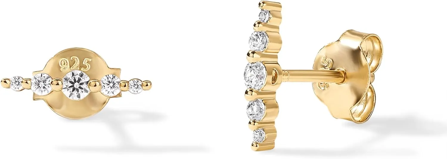 PAVOI 14K Gold Plated Sterling Silver Posts Drop Dangle Cubic Zirconia Stud Earrings for Women | Gold Statement Gradient Crawler Studs Earring