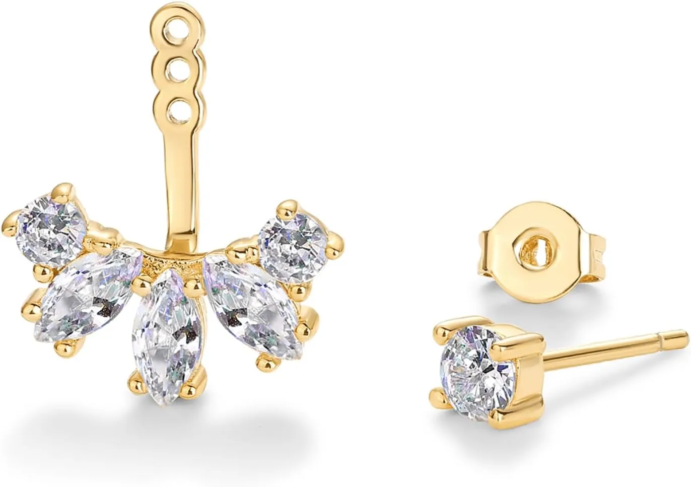 PAVOI 18K Gold Plated Sterling Silver Posts Cubic Zirconia Ear Jacket Statement Earrings for Women | Front & Back Stud Earring Jackets