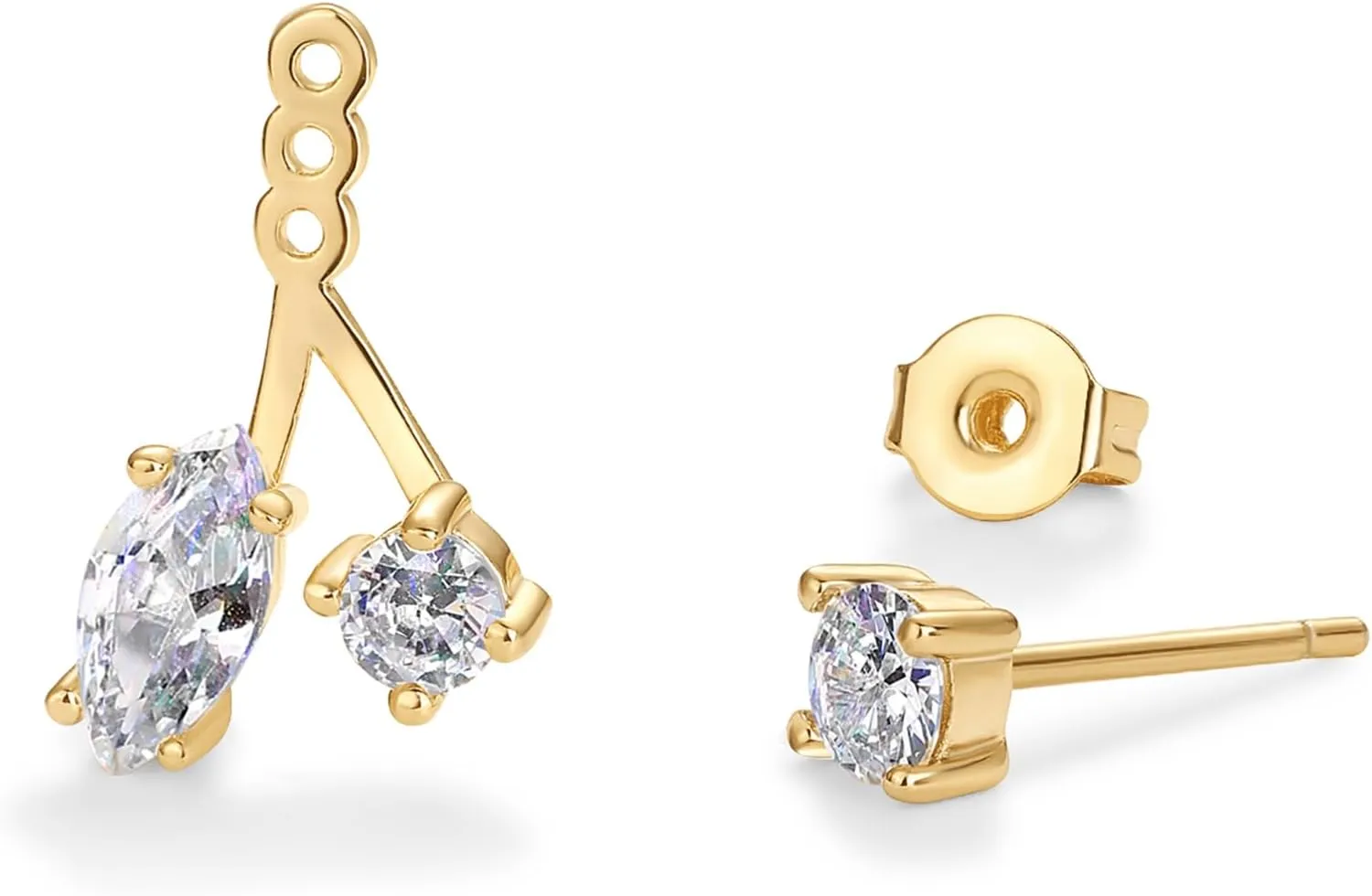 PAVOI 18K Gold Plated Sterling Silver Posts Cubic Zirconia Ear Jacket Statement Earrings for Women | Front & Back Stud Earring Jackets