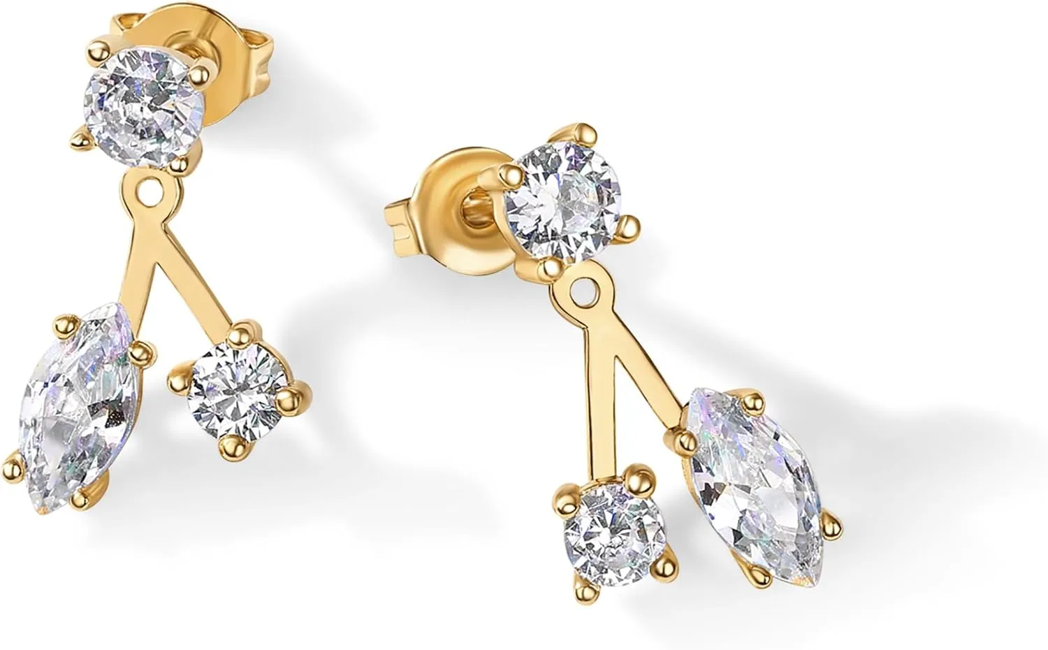 PAVOI 18K Gold Plated Sterling Silver Posts Cubic Zirconia Ear Jacket Statement Earrings for Women | Front & Back Stud Earring Jackets