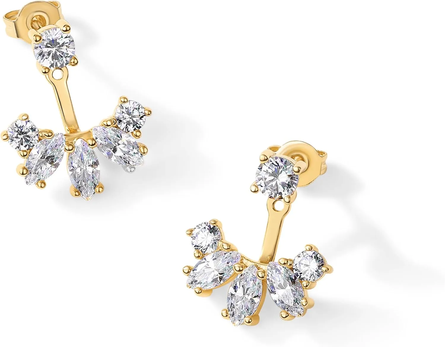PAVOI 18K Gold Plated Sterling Silver Posts Cubic Zirconia Ear Jacket Statement Earrings for Women | Front & Back Stud Earring Jackets