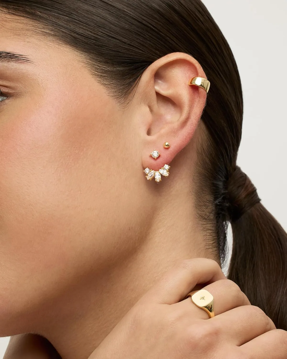 PAVOI 18K Gold Plated Sterling Silver Posts Cubic Zirconia Ear Jacket Statement Earrings for Women | Front & Back Stud Earring Jackets
