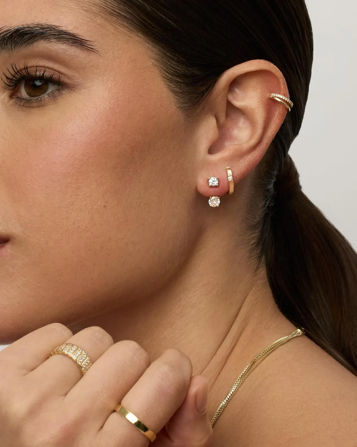 PAVOI 18K Gold Plated Sterling Silver Posts Cubic Zirconia Ear Jacket Statement Earrings for Women | Front & Back Stud Earring Jackets