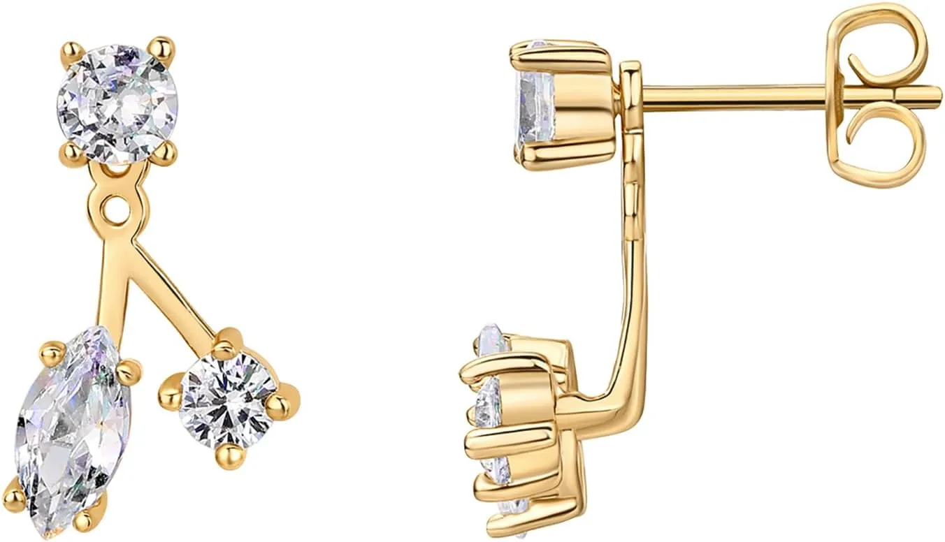 PAVOI 18K Gold Plated Sterling Silver Posts Cubic Zirconia Ear Jacket Statement Earrings for Women | Front & Back Stud Earring Jackets