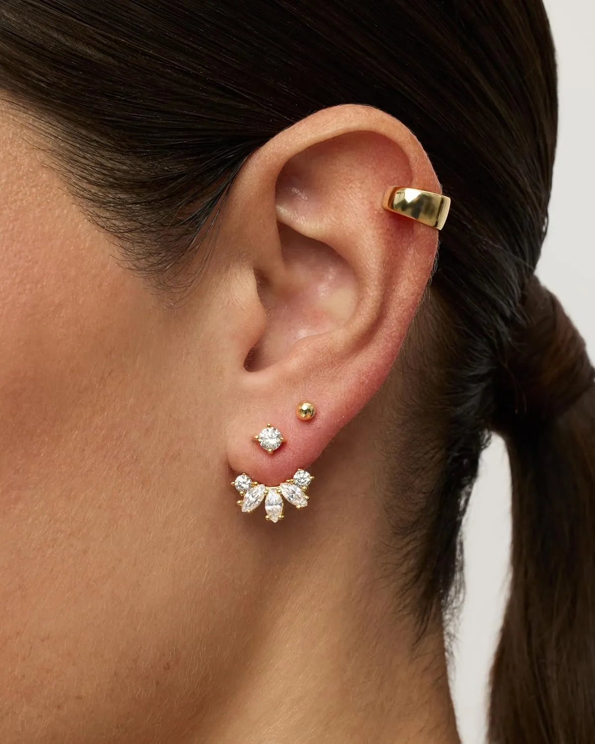 PAVOI 18K Gold Plated Sterling Silver Posts Cubic Zirconia Ear Jacket Statement Earrings for Women | Front & Back Stud Earring Jackets