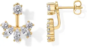 PAVOI 18K Gold Plated Sterling Silver Posts Cubic Zirconia Ear Jacket Statement Earrings for Women | Front & Back Stud Earring Jackets