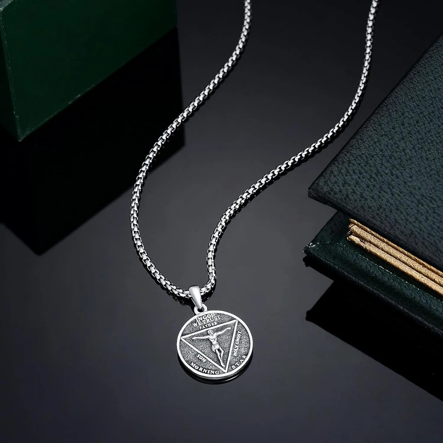 PELOVNY Hockey Aztec Lion Cross Necklace for Men 925 Sterling Silver Pendant Jewelry Gifts for Father Husband Brother