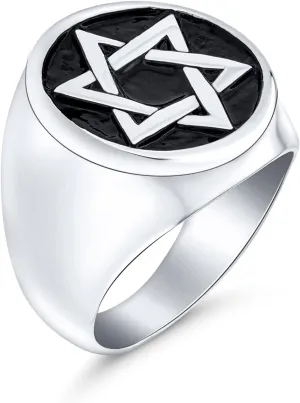 Personalize Large Statement Religious Magen Judaic Hanukkah Star Of David For Men Signet Band Ring and Pendant For Men Enamel Silver Tone Stainless Steel