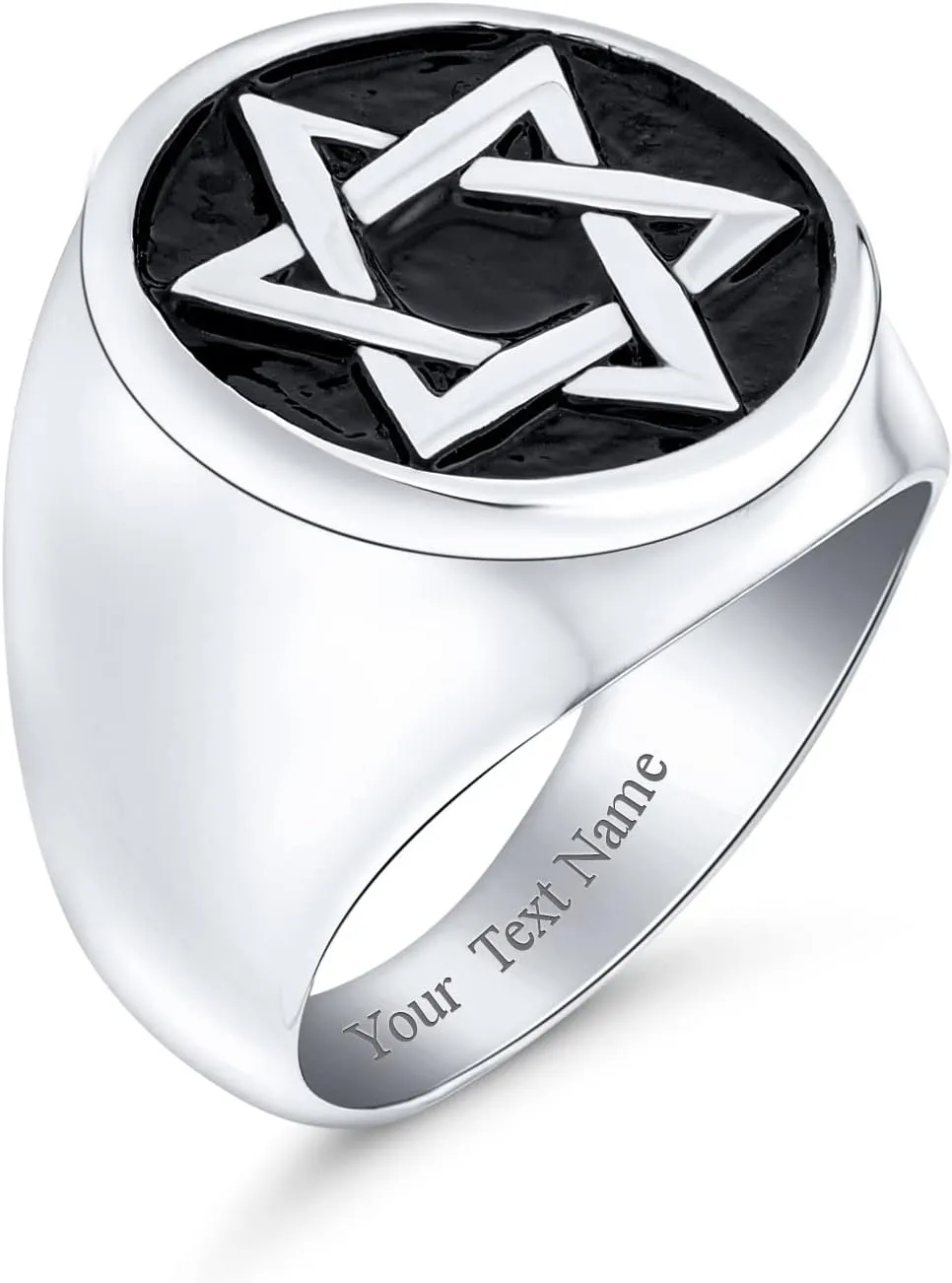 Personalize Large Statement Religious Magen Judaic Hanukkah Star Of David For Men Signet Band Ring and Pendant For Men Enamel Silver Tone Stainless Steel