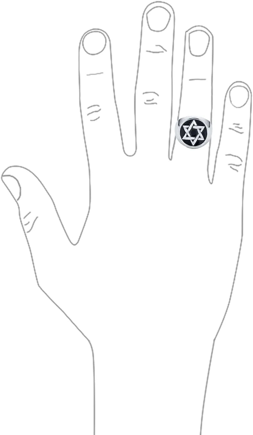 Personalize Large Statement Religious Magen Judaic Hanukkah Star Of David For Men Signet Band Ring and Pendant For Men Enamel Silver Tone Stainless Steel