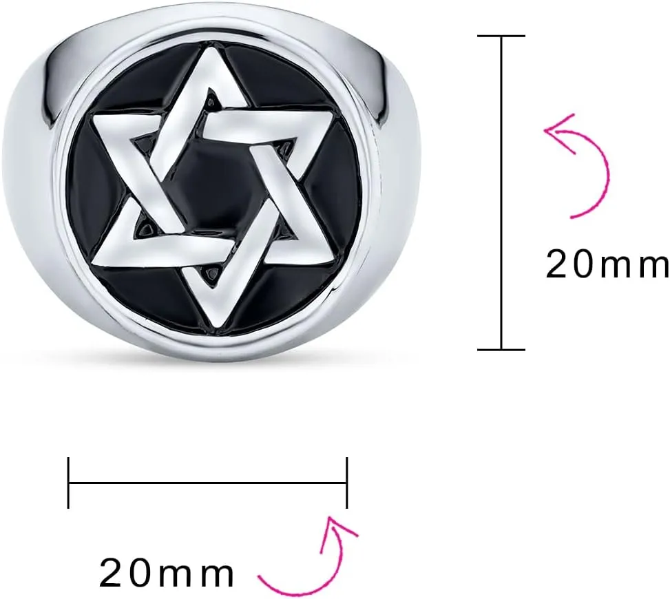 Personalize Large Statement Religious Magen Judaic Hanukkah Star Of David For Men Signet Band Ring and Pendant For Men Enamel Silver Tone Stainless Steel