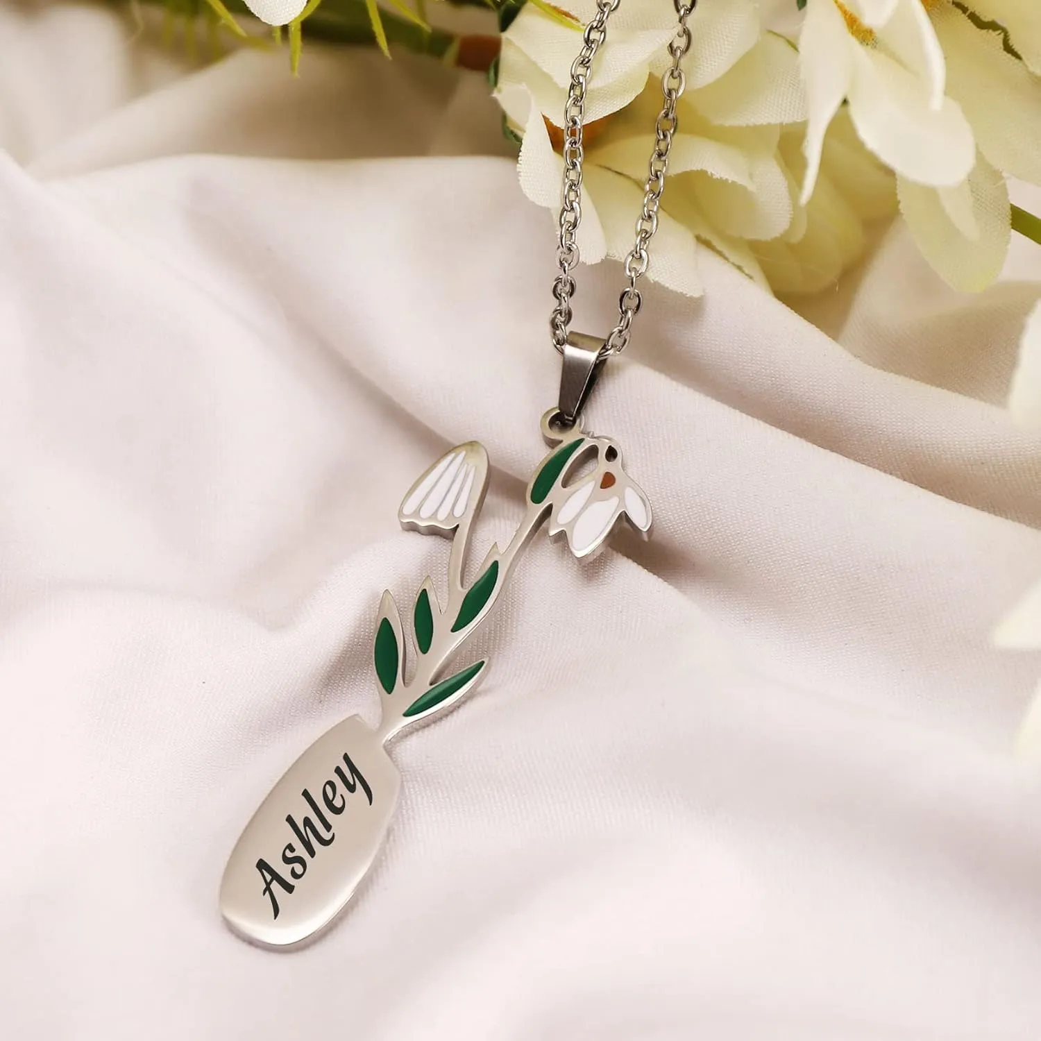 Personalized Birth Flower Necklace Custom Name Necklace Custom Name Jewelry Birthday Gift for Women