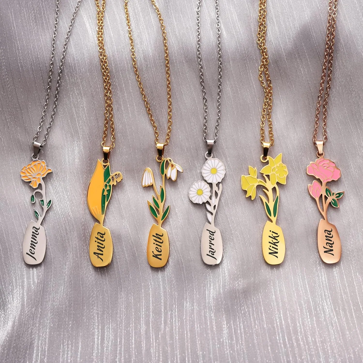 Personalized Birth Flower Necklace Custom Name Necklace Custom Name Jewelry Birthday Gift for Women