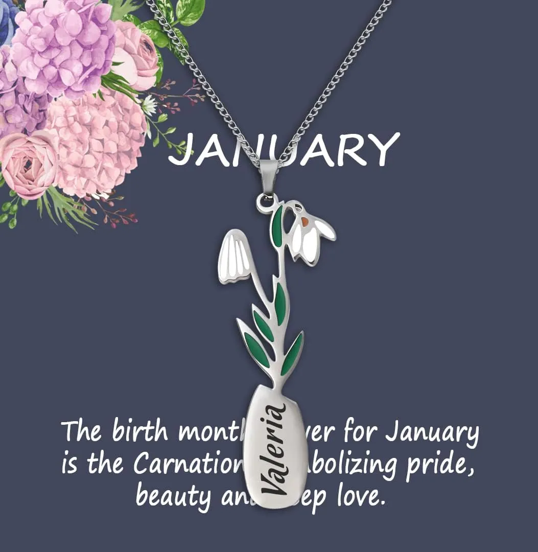 Personalized Birth Flower Necklace Custom Name Necklace Custom Name Jewelry Birthday Gift for Women