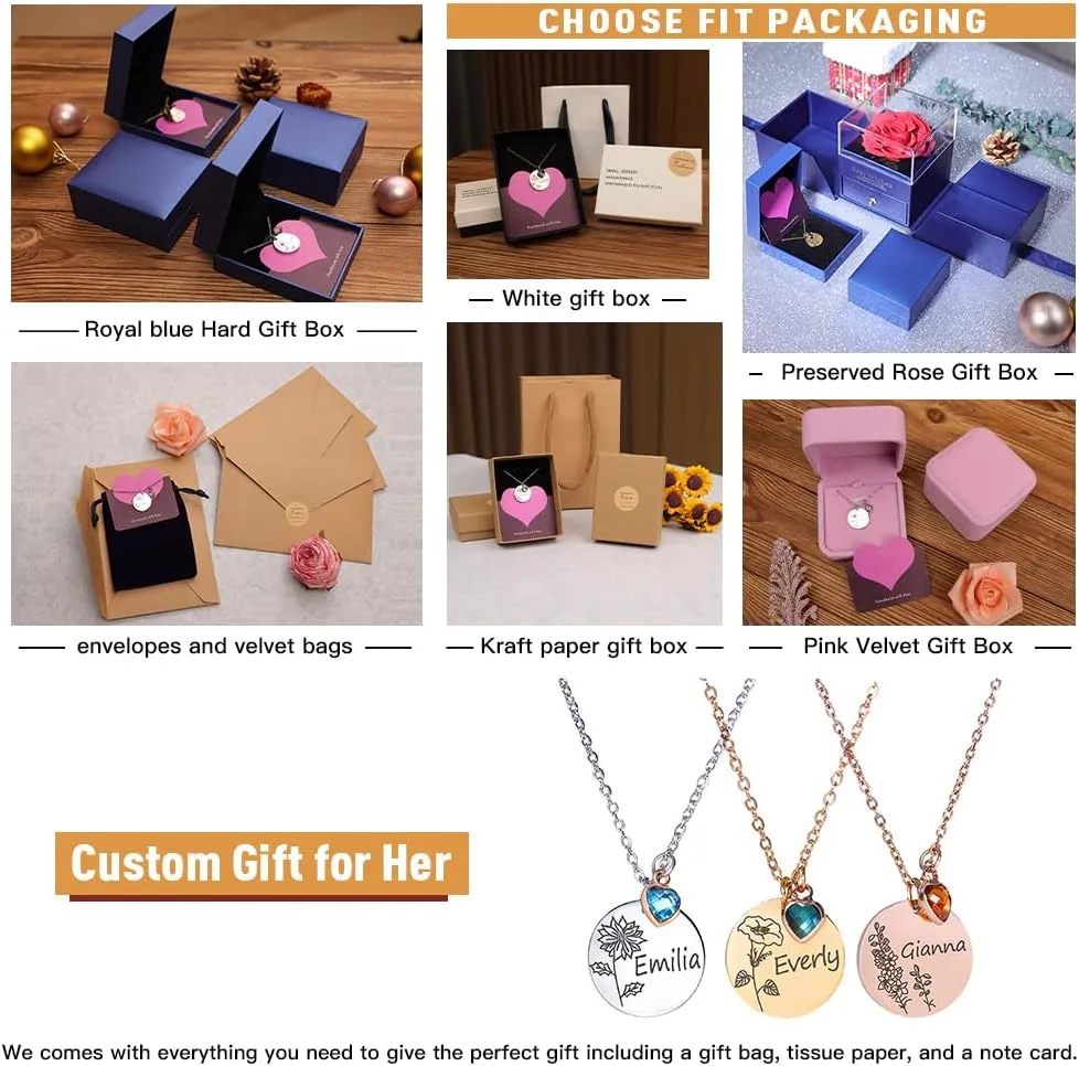 Personalized Birthstone Necklace with Birthday Flower and Custom Name - Unique Gift Idea