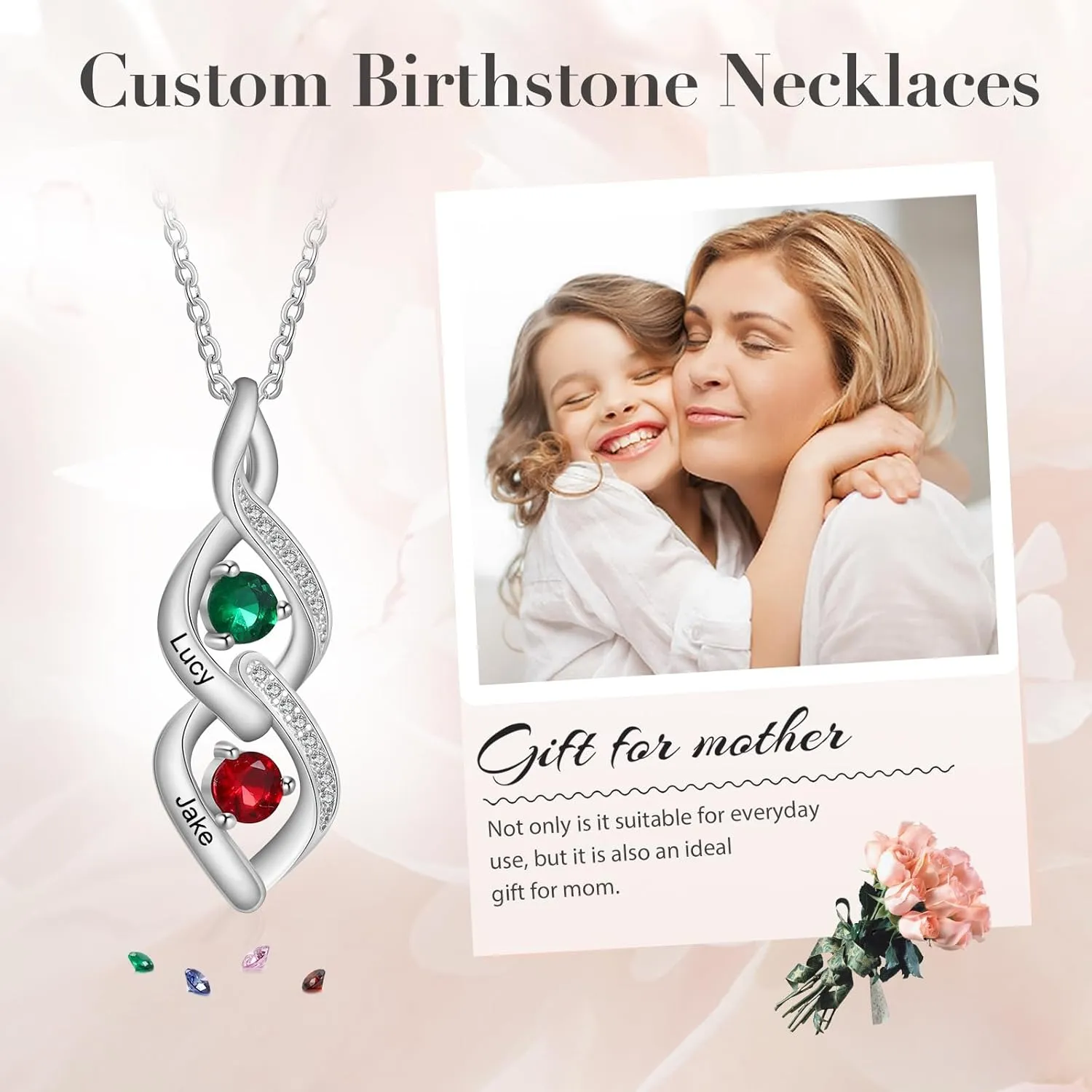 Personalized Birthstone Necklaces for Women: Custom Name Mothers Necklace with Birthstones-Mothers Day Birthday Gifts for Girlfriend, Mom