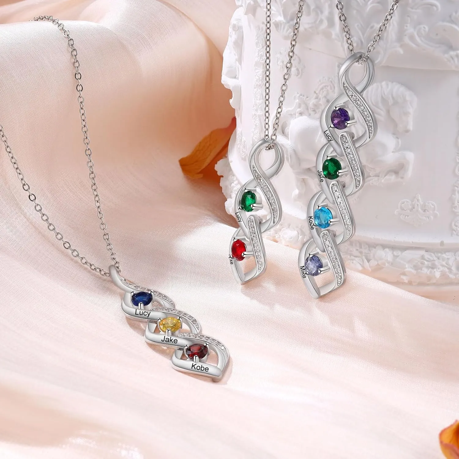 Personalized Birthstone Necklaces for Women: Custom Name Mothers Necklace with Birthstones-Mothers Day Birthday Gifts for Girlfriend, Mom