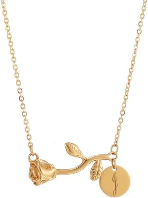 Personalized Custom Rose Flower Letter Initial Necklace for Women Any Name Bar Pendant Necklaces Jewelry Chain