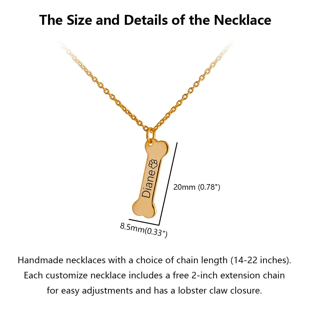 Personalized Dog Bone Pendant Name Necklace Custom Name Pendant Necklace Gift for Dog Lover Mother's Day Jewelry Gift for Girl Woman Daughter Grandma