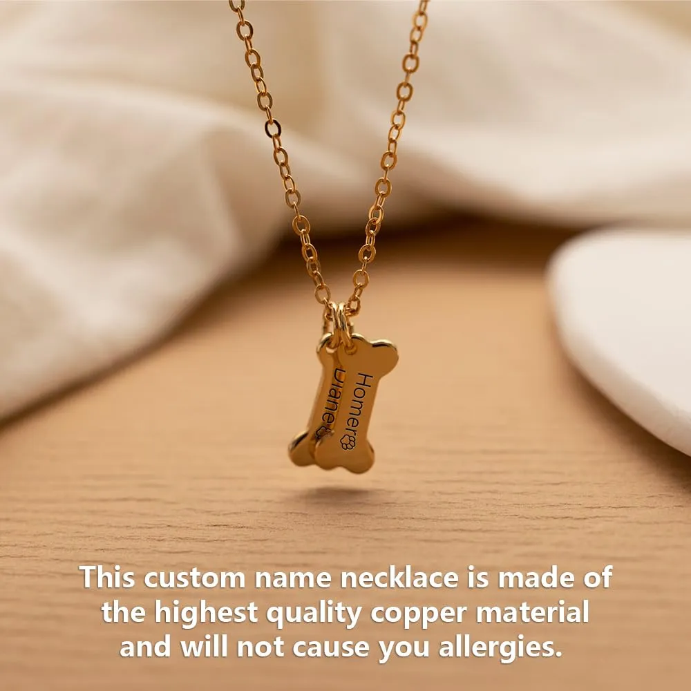 Personalized Dog Bone Pendant Name Necklace Custom Name Pendant Necklace Gift for Dog Lover Mother's Day Jewelry Gift for Girl Woman Daughter Grandma
