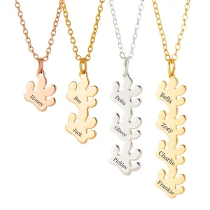 Personalized Dog Paw Pendant Name Necklace, Custom Name Pendant Necklace Gift for Puppy Lover, Mother's Day Jewelry Gift for Girl Woman Daughter Grandma