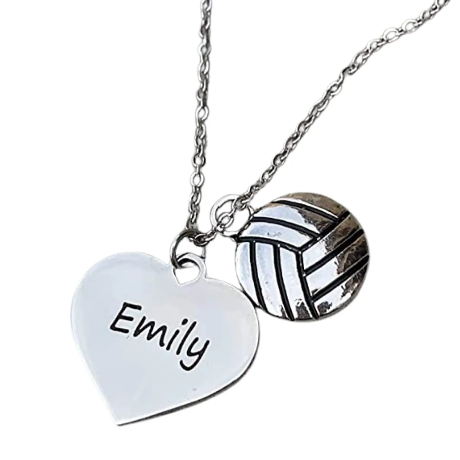 Personalized Engraved Volleyball Heart Charm Necklace, Custom Girls Volleyball Jewelry, Volleyball Gifts for Volleyball Players