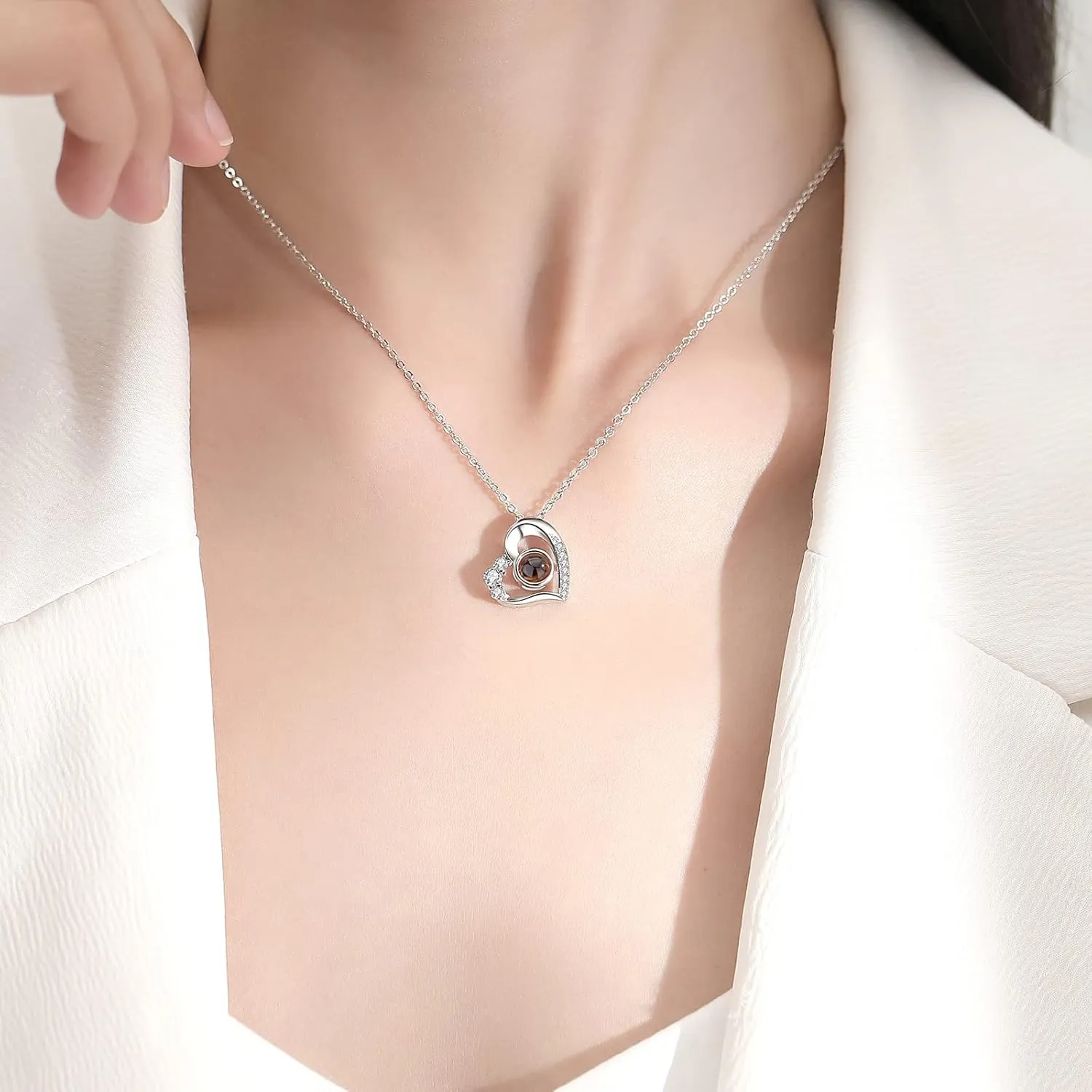 Personalized Heart Necklace with Photo Inside, Custom Heart Picture Necklace Customized Sterling Silver Rose Gold Jewelry Christmas Gifts Mother's Day gift for Women Girls