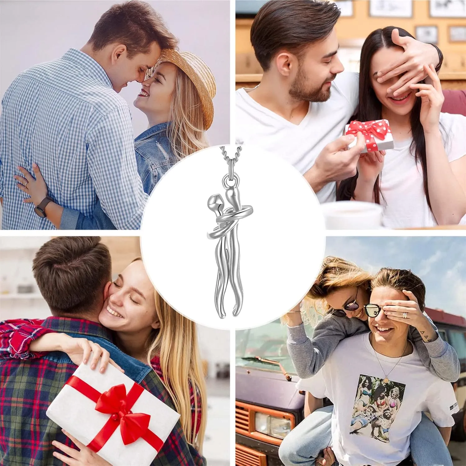 Personalized Hug Necklace for Couples 925 Sterling Silver Engraved Name Necklace for Men Women Lover Necklace Matching Necklace for Her and Him Birthday Valentines Day Gifts for Girlfriend Boyfriend